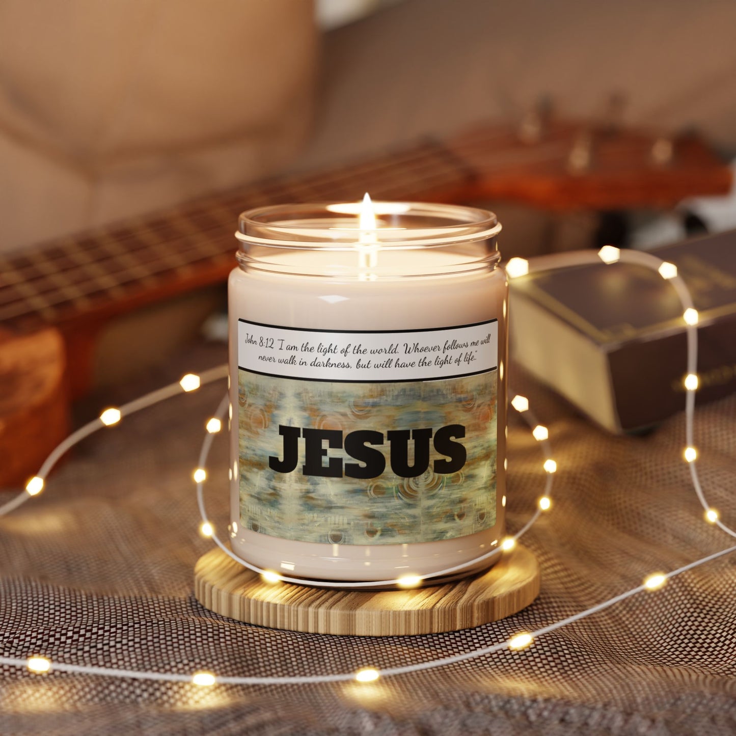 Scented Soy Candle, 9oz, Abstract Neutrals, John 8:12, FrediFreds Home Collection